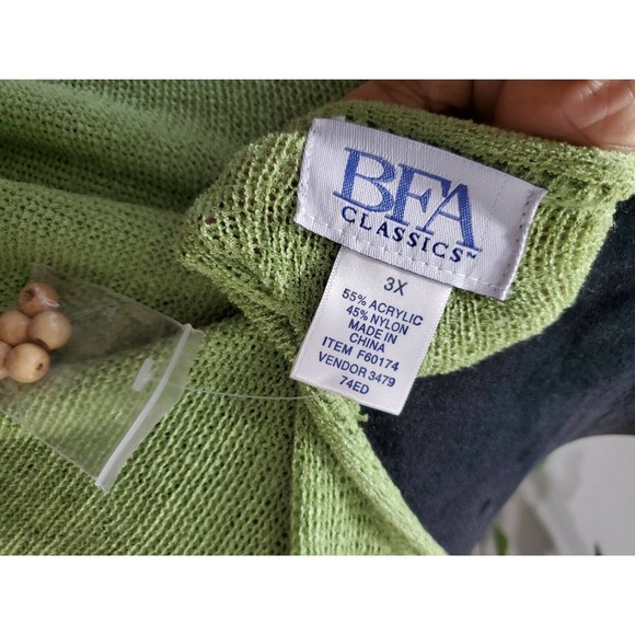BFA Classics Women's Green Acrylic Round Neck Long Sleeve Knit Sweater Size 3X - Picture 7 of 10